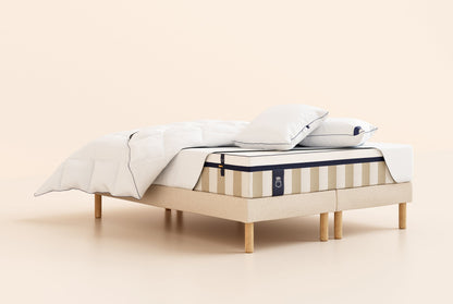Pack Lit 5 étoiles Matelas Hybride Premium-Premium-Sommier tapissier-Beige-Bibloc-Pieds Hêtre clair-Plus