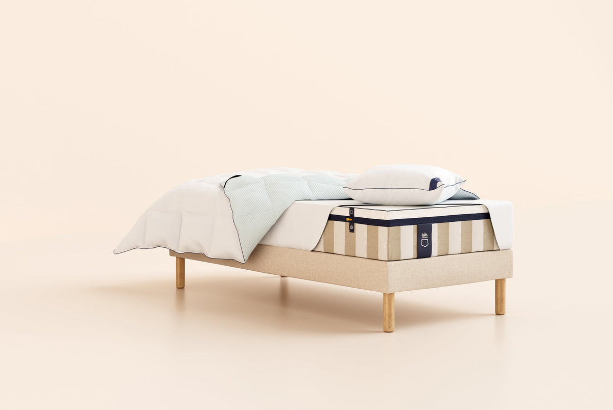 Pack Lit 5 étoiles Matelas Hybride Air+-Hybride Air+-Sommier tapissier-Beige-Pieds Hêtre clair-Standard