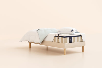 Pack Lit 5 étoiles Matelas Hybride Air+-Hybride Air+-Sommier tapissier-Beige-Pieds Hêtre clair-Standard