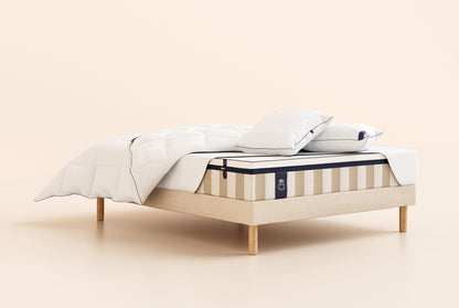 Pack Lit 5 étoiles Matelas Hybride-Hybride-Sommier tapissier-Beige-Pieds Hêtre clair-Plus