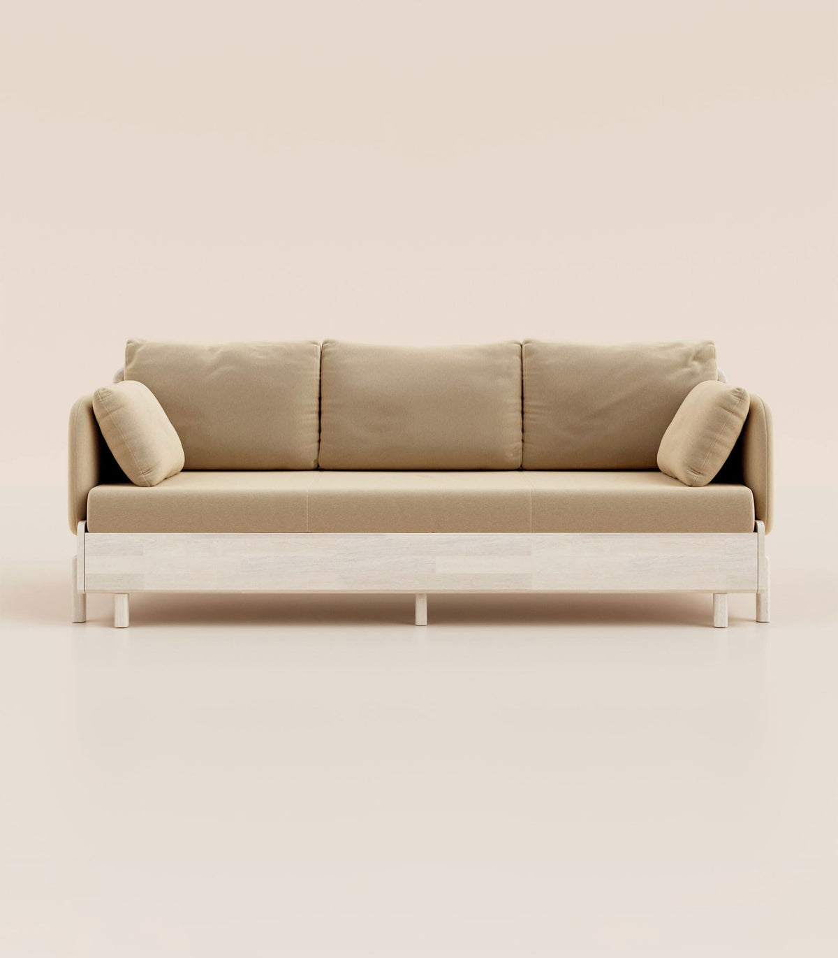 Canapé-lit Tissu Beige-Bois clair-Accoudoirs en tissu