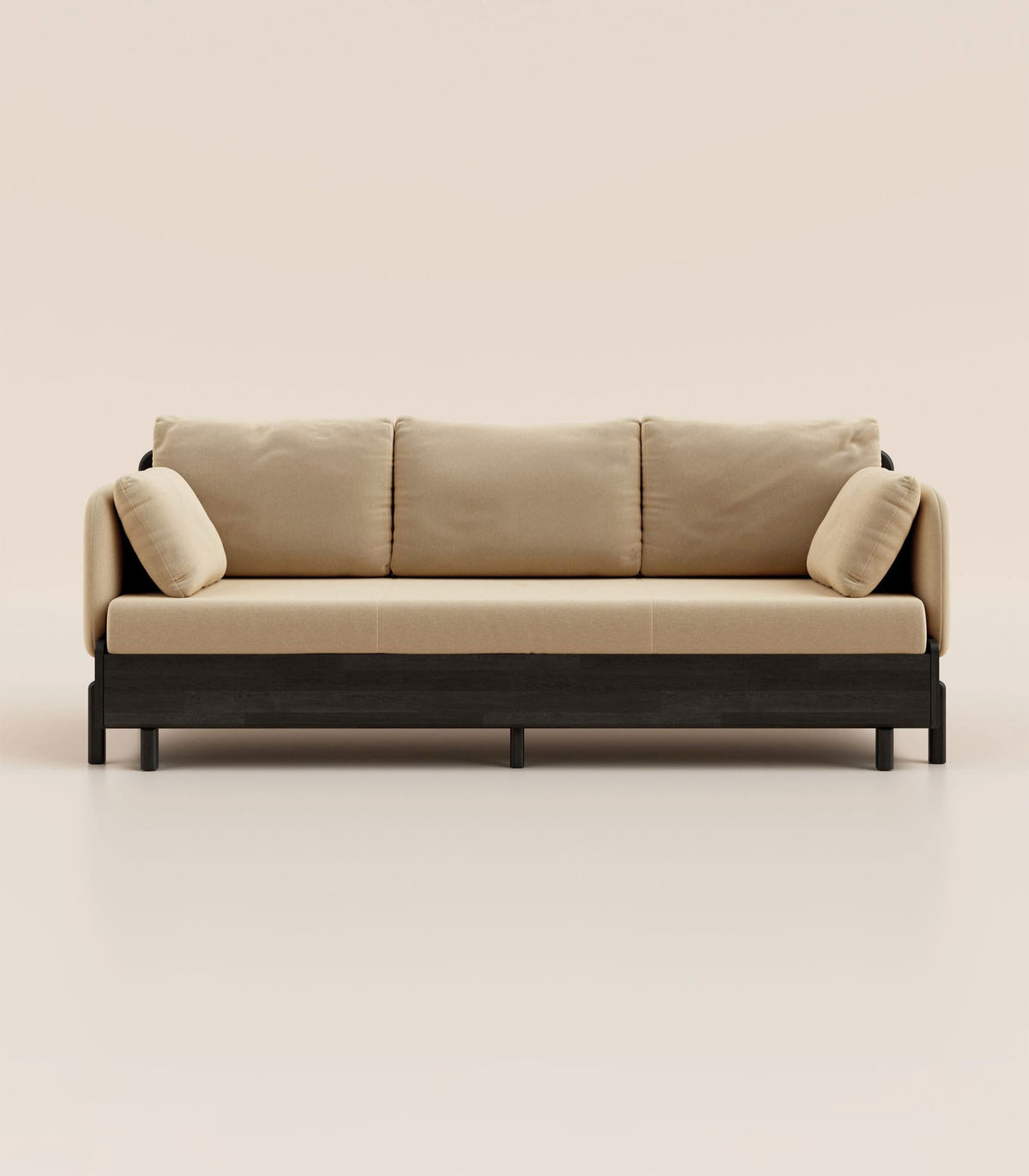 Canapé-lit Tissu Beige-Bois noir-Accoudoirs en tissu