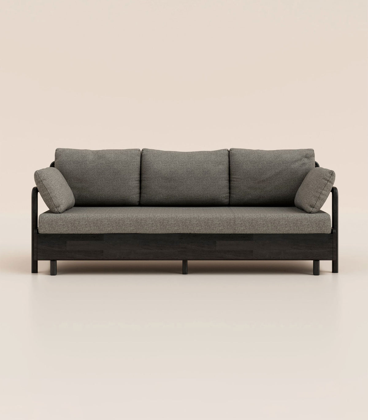 Canapé-lit Tissu Gris-Bois noir-Accoudoirs en bois