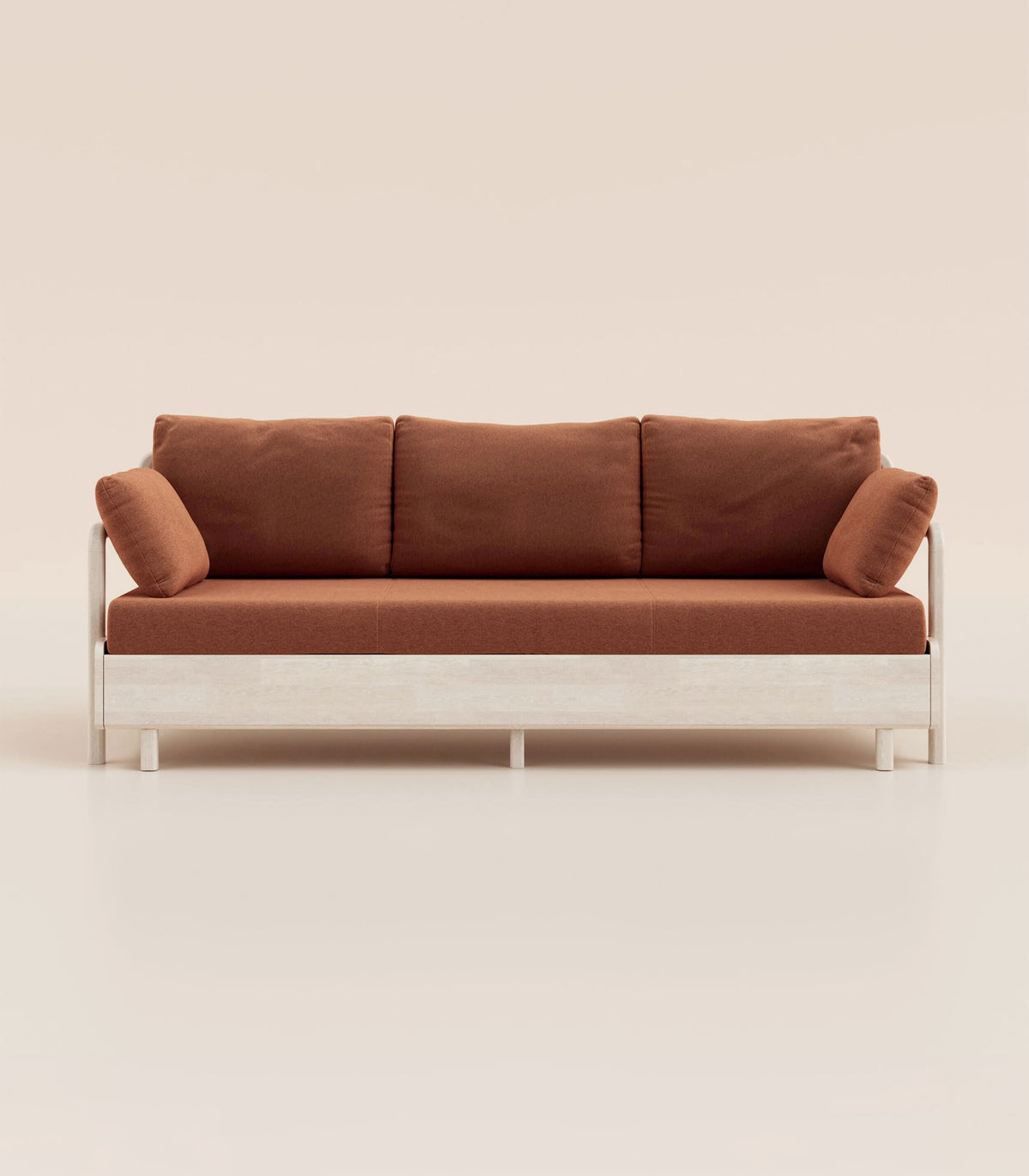 #fr#Bois clair|Tissu Terracotta|Accoudoirs en bois