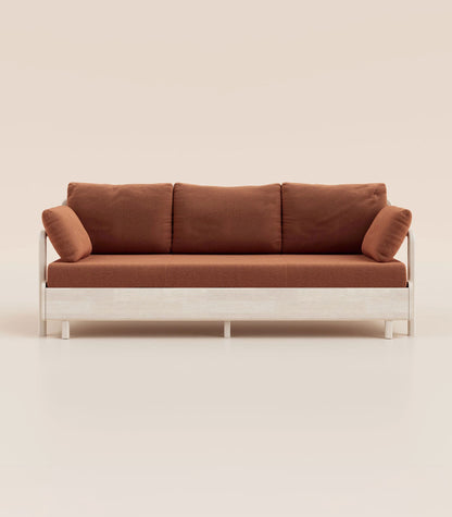 Canapé-lit Bois clair-Tissu Terracotta-Accoudoirs en bois