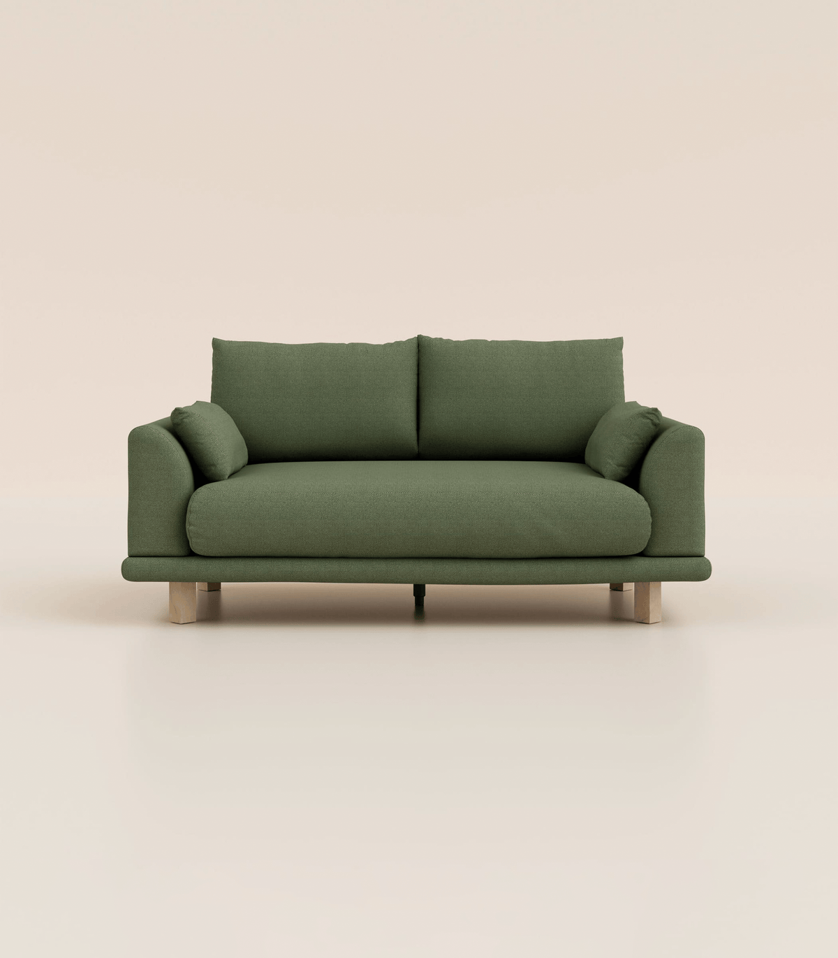 Canapé Vert Kaki-2 places-Pieds carrés - Bois clair