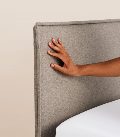 Lit tapissier Gris-Bibloc-Pieds Hêtre clair-Plus