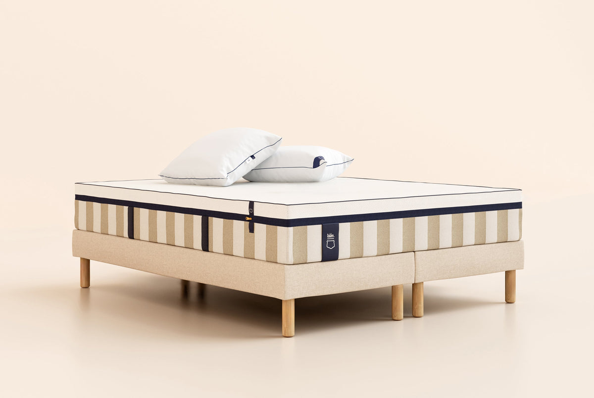 Pack Lit 4 étoiles Matelas Hybride Premium-Premium-Sommier tapissier-Beige-Bibloc-Pieds Hêtre clair-Plus