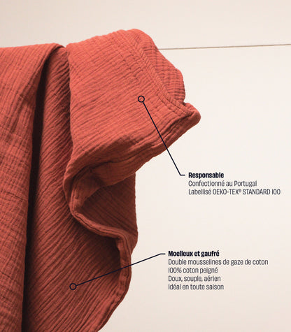 Taies d'oreiller en gaze de coton Taies d'oreiller en gaze de coton - Orange corail