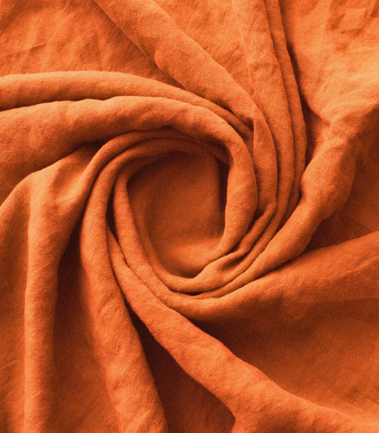 Drap housse en lin lavé - Orange terracotta
