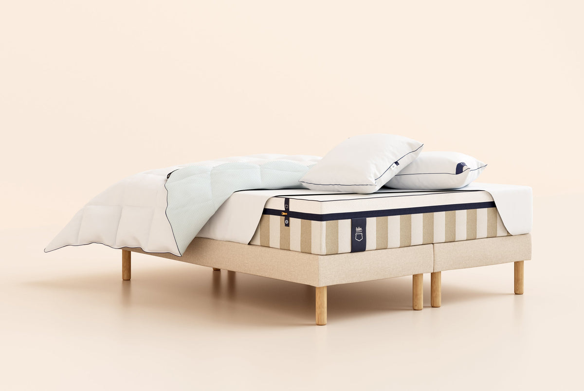 Pack Lit 5 étoiles Matelas Hybride Premium Air+-Premium Air+-Sommier tapissier-Beige-Bibloc-Pieds Hêtre clair-Standard