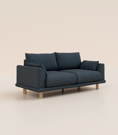 Canapé Bleu Profond-3 places-Pieds carrés - Bois clair