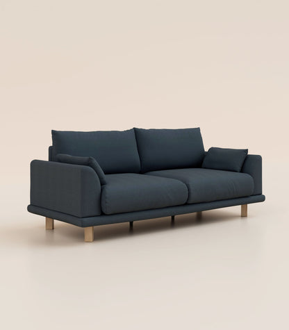 Canapé Bleu Profond-4 places-Pieds carrés - Bois clair