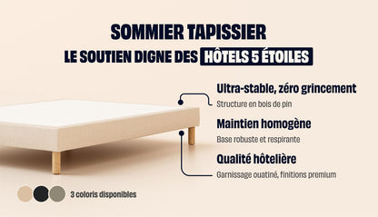 Pack Lit 4 étoiles Matelas Hybride Infinite®-Infinite-Sommier tapissier-Noir Anthracite-Pieds Hêtre clair-Plus