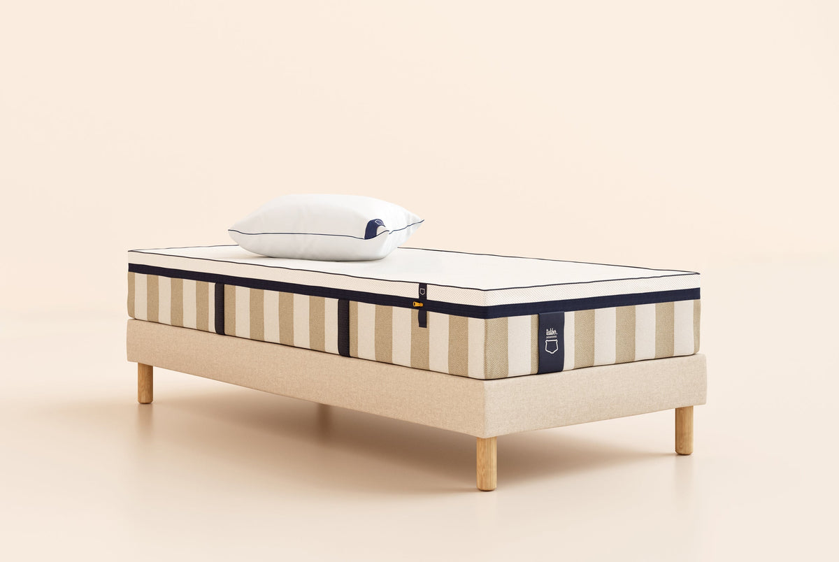 Pack Lit 4 étoiles Matelas Hybride-Hybride-Sommier tapissier-Beige-Pieds Hêtre clair-Plus