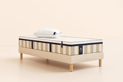 Pack Lit 4 étoiles Matelas Hybride-Hybride-Sommier tapissier-Beige-Pieds Hêtre clair-Plus