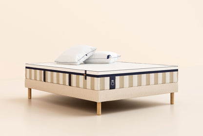 Pack Lit 4 étoiles Matelas Hybride-Hybride-Sommier tapissier-Beige-Pieds Hêtre clair-Plus